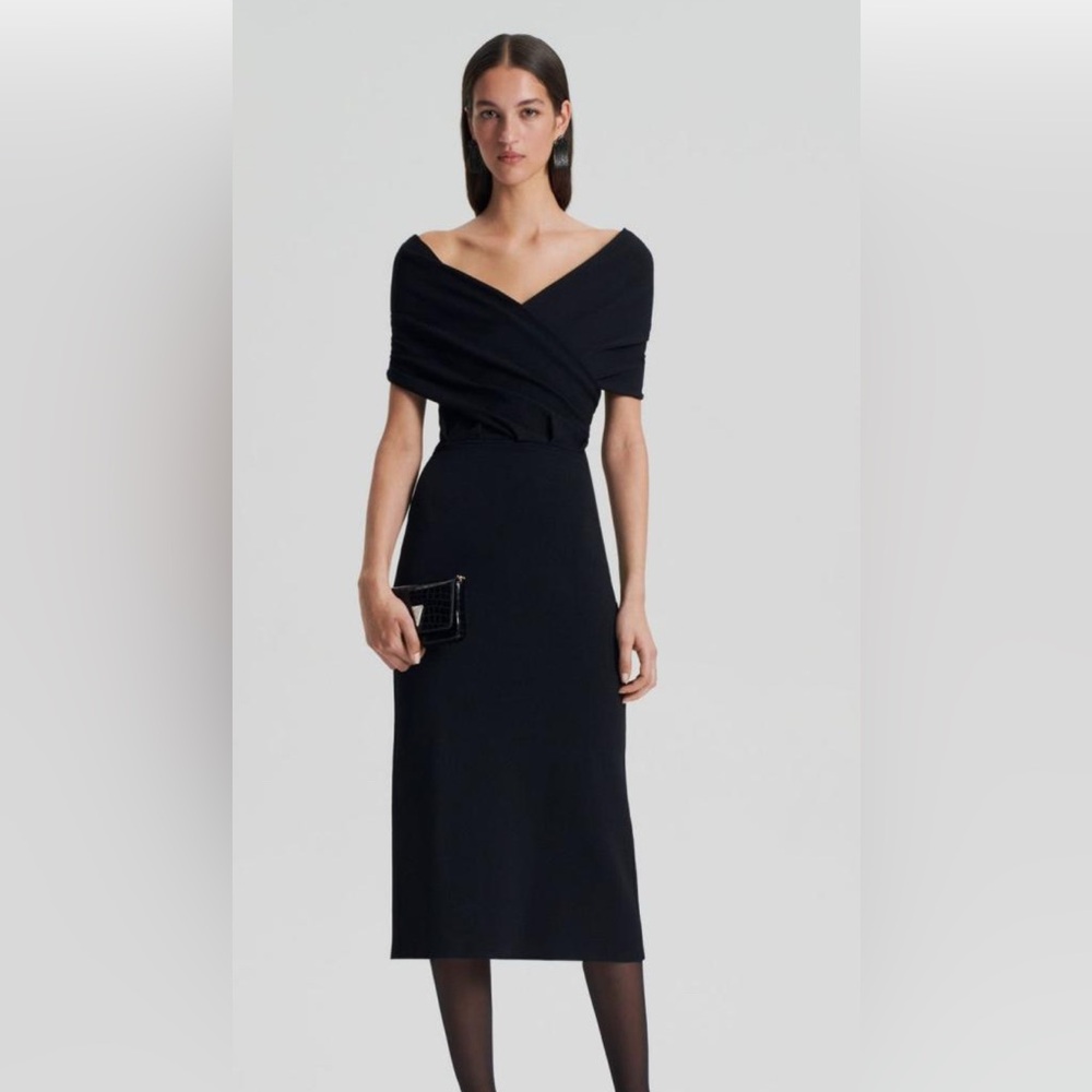 Scanlan Theodore Crepe Knit Off-Shoulder Midi Dress NWT - Size L
